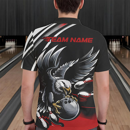 Custom Black And Red Eagle Bowling Jerseys, Bowling Team Men Polo Shirts Bowlers Outfits IPHW8886