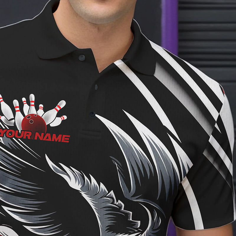 Custom Black And Red Eagle Bowling Jerseys, Bowling Team Men Polo Shirts Bowlers Outfits IPHW8886