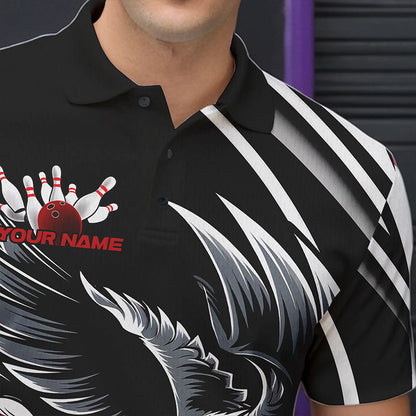 Custom Black And Red Eagle Bowling Jerseys, Bowling Team Men Polo Shirts Bowlers Outfits IPHW8886