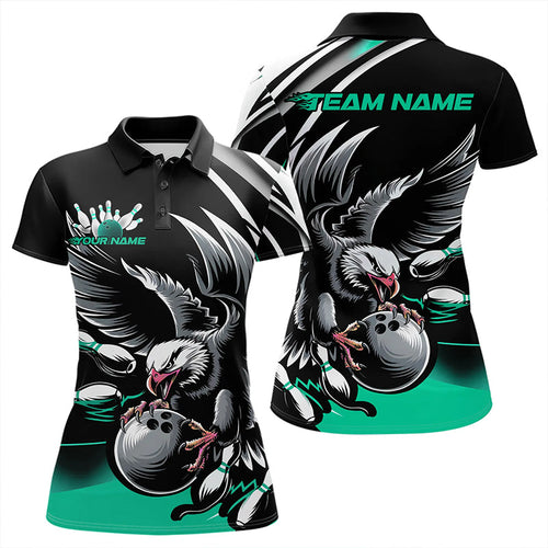 Custom Black And Blue Eagle Bowling Jerseys, Bowling Team Women Polo Shirts Bowlers Outfits IPHW8887