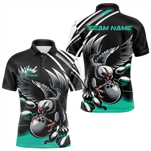 Custom Black And Blue Eagle Bowling Jerseys, Bowling Team Men Polo Shirts Bowlers Outfits IPHW8887