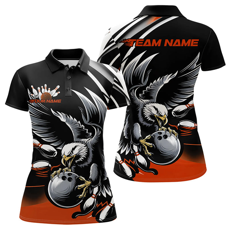 Custom Black And Orange Eagle Bowling Jersey, Bowling Team Women Polo Shirts Bowlers Outfit IPHW8888