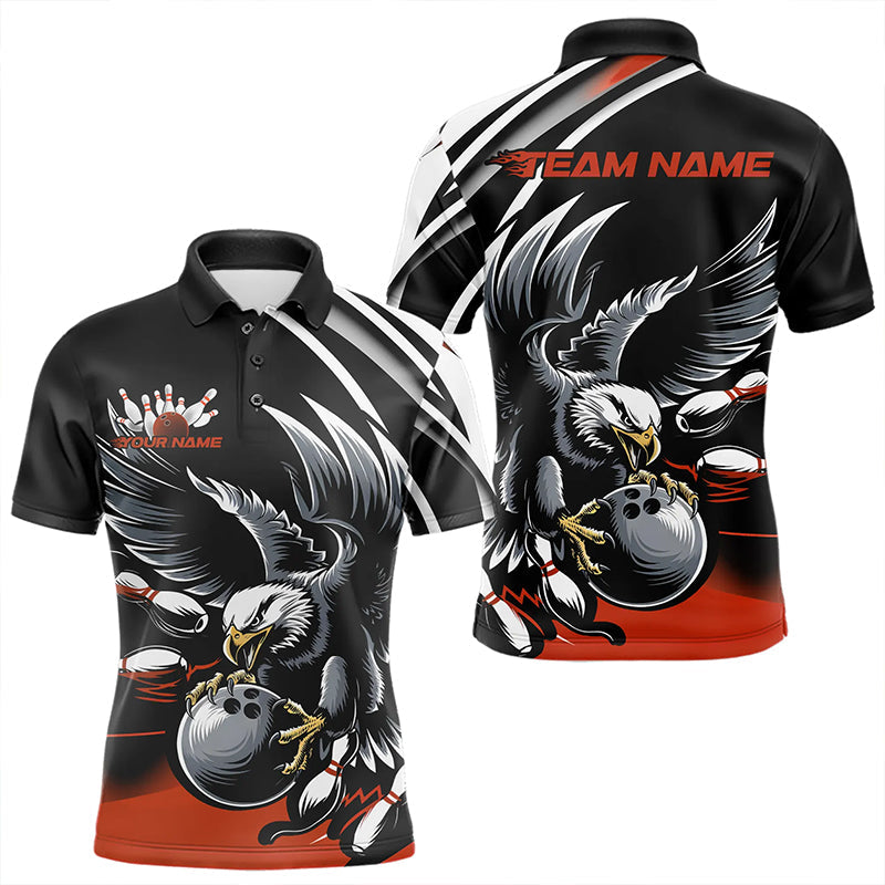 Custom Black And Orange Eagle Bowling Jerseys, Bowling Team Men Polo Shirts Bowlers Outfits IPHW8888