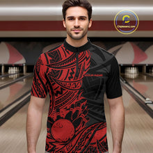 Load image into Gallery viewer, Custom Black And Red Maori Style Koru Spiral Tribal Men Bowling Quarter-Zip Team Shirt IPHW10956