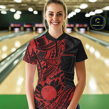 Load image into Gallery viewer, Custom Black And Red Maori Style Koru Spiral Tribal Women Bowling Quarter-Zip Team Shirt IPHW10956