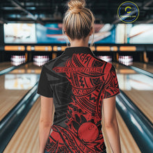 Load image into Gallery viewer, Custom Black And Red Maori Style Koru Spiral Tribal Women Bowling Quarter-Zip Team Shirt IPHW10956