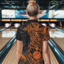 Load image into Gallery viewer, Custom Black And Orange Maori Style Koru Spiral Tribal Women Bowling Polo Team Shirt IPHW10958