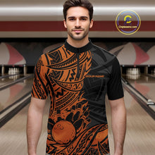 Load image into Gallery viewer, Custom Black And Orange Maori Style Koru Spiral Tribal Men Bowling Quarter-Zip Team Shirt IPHW10958
