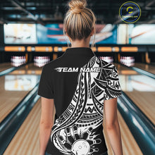 Load image into Gallery viewer, Custom Black And White Maori Style Koru Spiral Tribal Women Bowling Polo Team Shirt IPHW10960