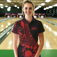 Load image into Gallery viewer, Custom Black And Red Maori Style Koru Spiral Tribal Women Bowling Polo Team Shirt IPHW10961