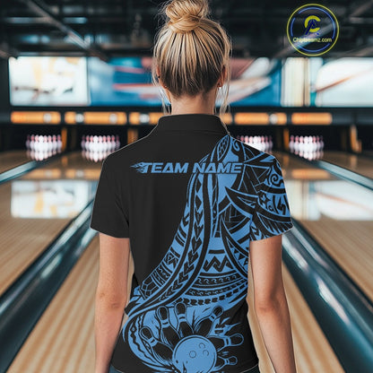 Custom Black And Blue Maori Style Koru Spiral Tribal Women Bowling Quarter-Zip Shirt IPHW10962