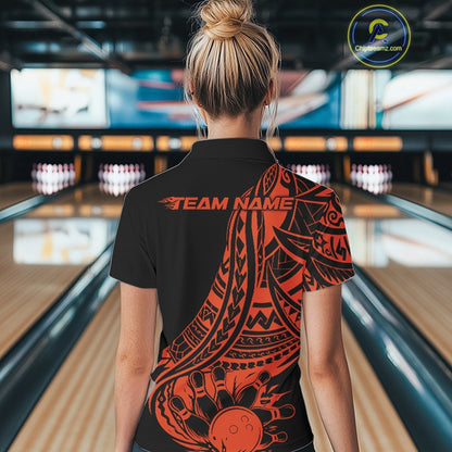Custom Black And Orange Maori Style Koru Spiral Tribal Women Bowling Quarter-Zip Shirt IPHW10964