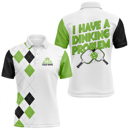 Custom Green Argyle Pattern Funny Pickleball Shirts For Men Sayings "I Have Dinking Problem" IPHW6934