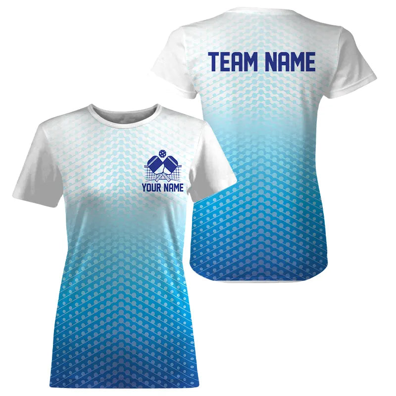 Custom Blue Pickleball T-Shirts For Women, Ladies Pickleball Team Shirt With Name IPHW7447