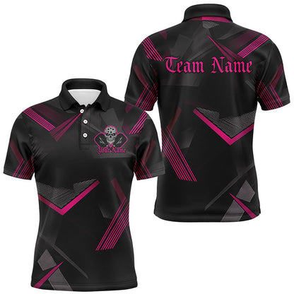 Black And Pink Custom Skull Pickleball Shirts For Men, Halloween Pickleball Outifts Gifts IPHW7449