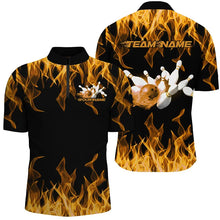 Load image into Gallery viewer, Black And Yellow Vibrant Flame Custom Men's Bowling Team Uniform, Bowling Tournament Shirts IPHW7716