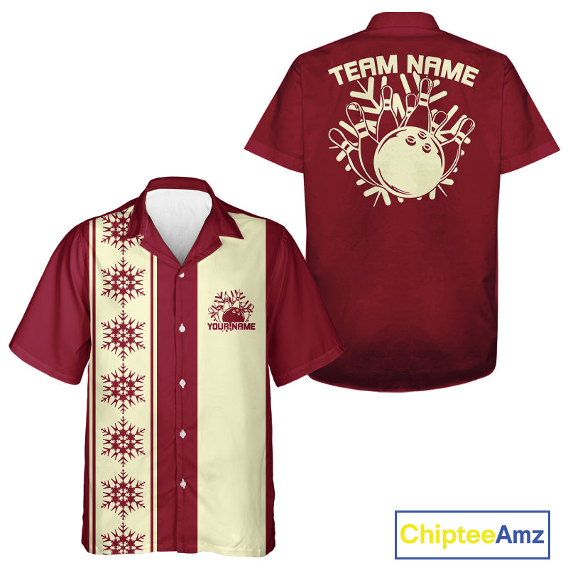 Custom Retro 50S Christmas Bowling Button Up Shirts, Vintage Xmas Bowling Shirt IPHW10105
