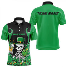 Load image into Gallery viewer, Custom Green St Patricks Day Funny Skull Drink Beer Bowling Polo Shirts For Men IPHW8381