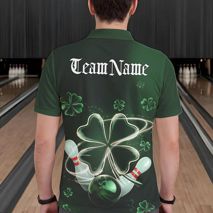 Custom Green Shamprock Saint Patricks Bowling Polo Shirts For Men, Lucky Bowling Team Shirt IPHW8572