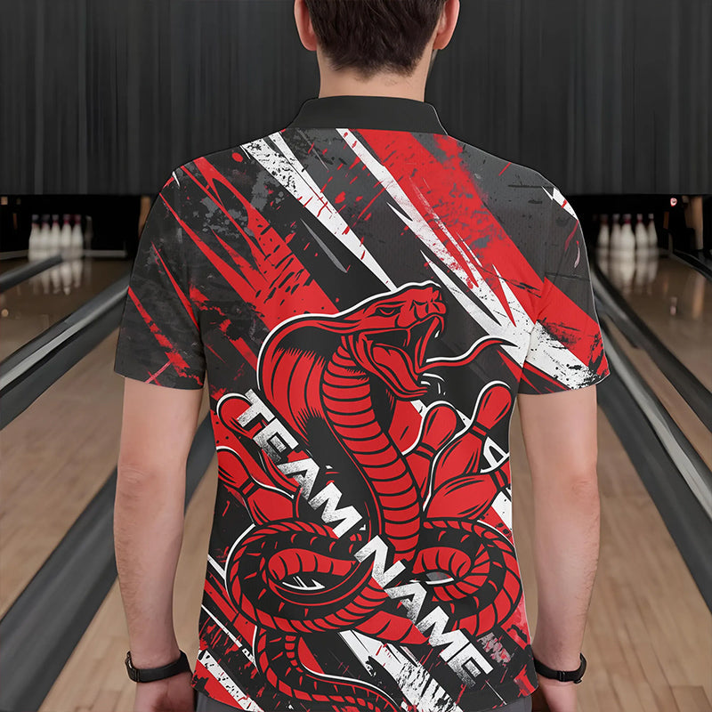 Custom Black And Red Cobra Snake Bowling Jerseys, Bowling Team Polo Shirts For Men IPHW8580