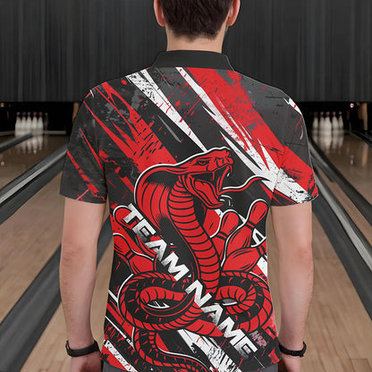 Custom Black And Red Cobra Snake Bowling Jerseys, Bowling Team Polo Shirts For Men IPHW8580