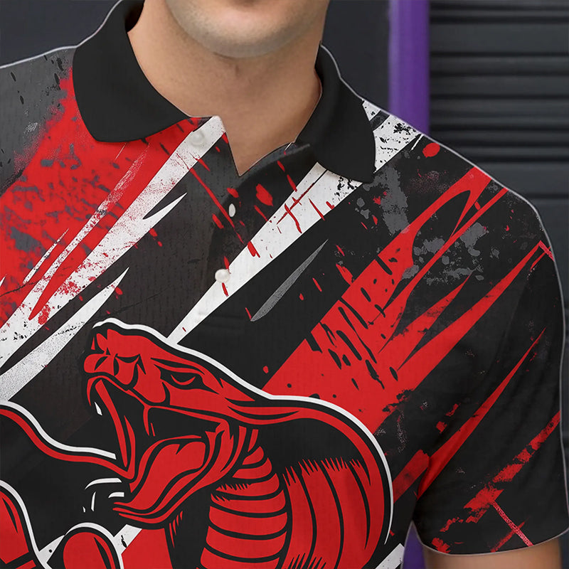 Custom Black And Red Cobra Snake Bowling Jerseys, Bowling Team Polo Shirts For Men IPHW8580