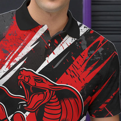 Custom Black And Red Cobra Snake Bowling Jerseys, Bowling Team Polo Shirts For Men IPHW8580
