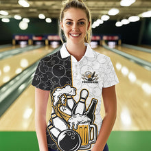 Load image into Gallery viewer, Custom Funny Bowling And Beer Team Bowling Polo Shirts For Women, Bowling Pattern Shirt IPHW8891