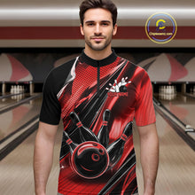 Load image into Gallery viewer, Custom Black And Red Bowling Jerseys For Men, Bowling Team Quarter-Zip Shirts With Name IPHW10965