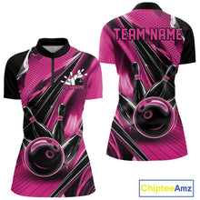 Load image into Gallery viewer, Custom Black And Pink Bowling Jerseys For Women, Bowling Team Shirts With Name IPHW10968