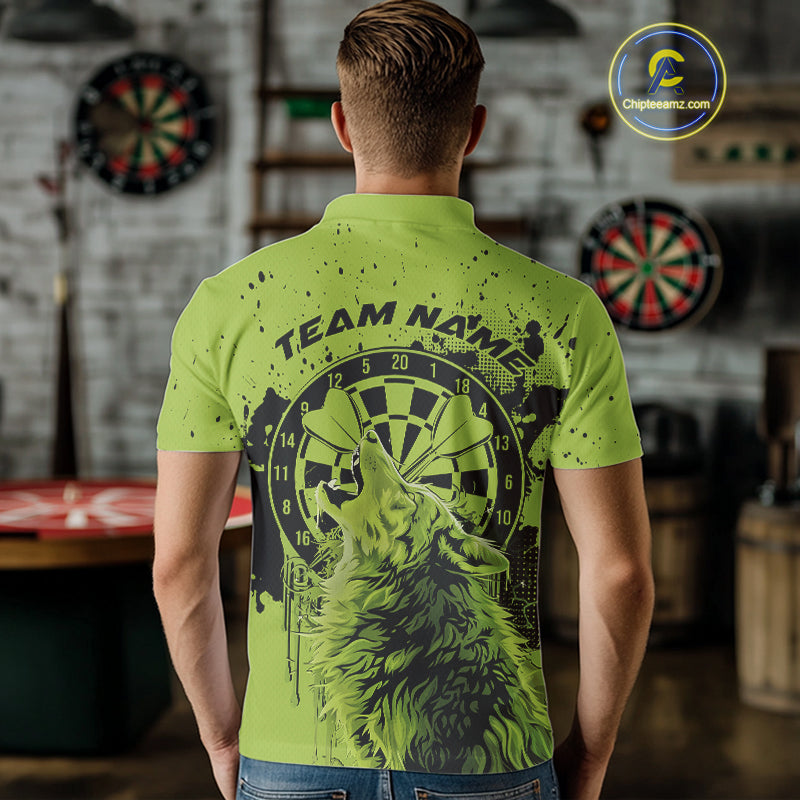 Custom Grunge Splatter Olive Green Wolf Dart Men Polo Shirt, Wolf Dart Team Jerseys IPHW10019