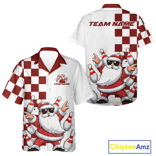 Custom Funny Santa Claus Christmas Bowling Men And Women Hawaiian Shirts, Xmas Bowling Team Shirt IPHW10110