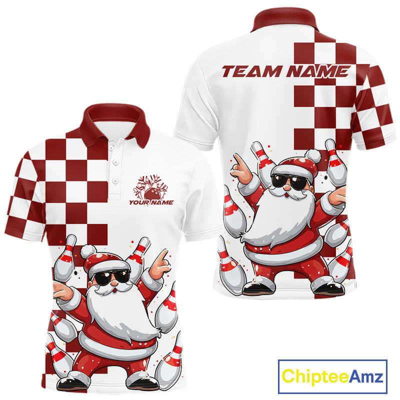 Custom Funny Santa Claus Christmas Bowling Men Polo Shirts, Xmas Bowling Team Shirt IPHW10110
