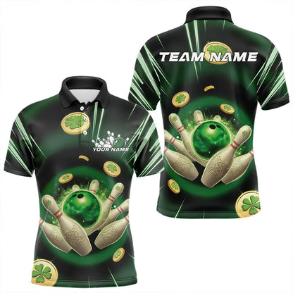 Custom Lucky Strike Saint Patricks Bowling Polo Team Shirts For Men, Green Bowling Shirt IPHW8583