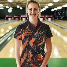 Load image into Gallery viewer, Custom Black And Orange Dragon Bowling Women Polo Shirts, Team Bowling Jerseys IPHW10748