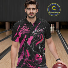 Load image into Gallery viewer, Custom Black And Pink Dragon Bowling Men Polo Shirts, Team Bowling Jerseys IPHW10749