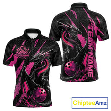 Load image into Gallery viewer, Custom Black And Pink Dragon Bowling Men Polo Shirts, Team Bowling Jerseys IPHW10749