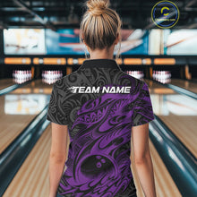Load image into Gallery viewer, Custom Black And Purple Tribal Polynesian Bowling Team Women Shirts, Niho Mano Bowling Shirt IPHW10756