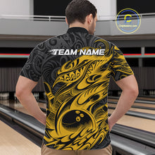 Load image into Gallery viewer, Custom Black And Yellow Tribal Polynesian Bowling Team Men Shirts, Niho Mano Bowling Shirt IPHW10758