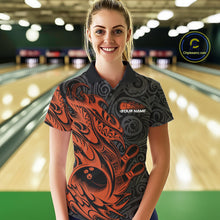 Load image into Gallery viewer, Custom Black And Orange Tribal Polynesian Bowling Team Women Shirts, Niho Mano Bowling Shirt IPHW10759