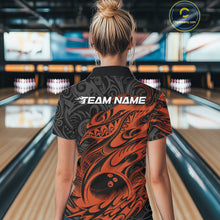 Load image into Gallery viewer, Custom Black And Orange Tribal Polynesian Bowling Women Shirts, Niho Mano Bowling Shirt IPHW10759