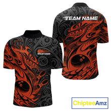 Load image into Gallery viewer, Custom Black And Orange Tribal Polynesian Bowling Team Men Shirts, Niho Mano Bowling Shirt IPHW10759