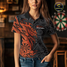 Load image into Gallery viewer, Custom Black And Orange Tribal Polynesian Dart Team Women Shirts, Niho Mano Dart Shirt IPHW10764
