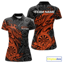 Load image into Gallery viewer, Custom Black And Orange Tribal Polynesian Dart Team Women Shirts, Niho Mano Dart Shirt IPHW10764