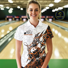Load image into Gallery viewer, Custom Orange Camo Bowling Women Polo Shirt, Bowling Ball Pattern Team Jerseys IPHW10989
