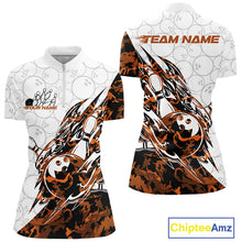 Load image into Gallery viewer, Custom Orange Camo Bowling Women Quarter-Zip Shirt, Bowling Ball Pattern Team Jerseys IPHW10989