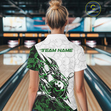 Load image into Gallery viewer, Custom Green Camo Bowling Women Quarter-Zip Shirt, Bowling Ball Pattern Team Jerseys IPHW10990