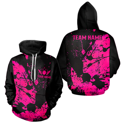 Custom Name Black And Pink Bowling Team Hoodie Shirts For Men And Women, Bowling League Jerseys IPHW6433