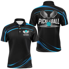 Load image into Gallery viewer, Black And Blue Custom Mens Pickleball Shirts, Personalized Pickleball Jerseys IPHW6944