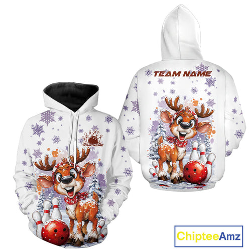 Custom Cute Funny Reindeer Christmas Bowling Men And Women Hoodie Shirts, Xmas Team Bowling Shirt IPHW10112